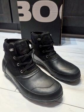 Bogs Men's 11 Classic Casual Rain Boots Waterproof Black Mid Ankle Lace Up